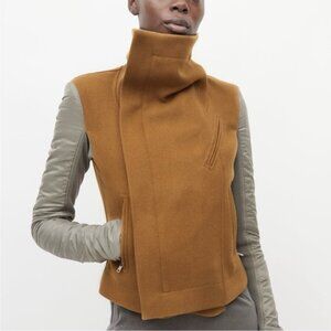 Rick Owens Camel Wool Two Tone High Neck Coat